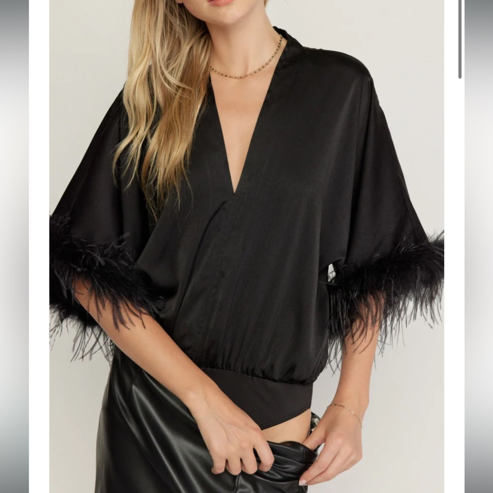 Satin and feather bodysuit